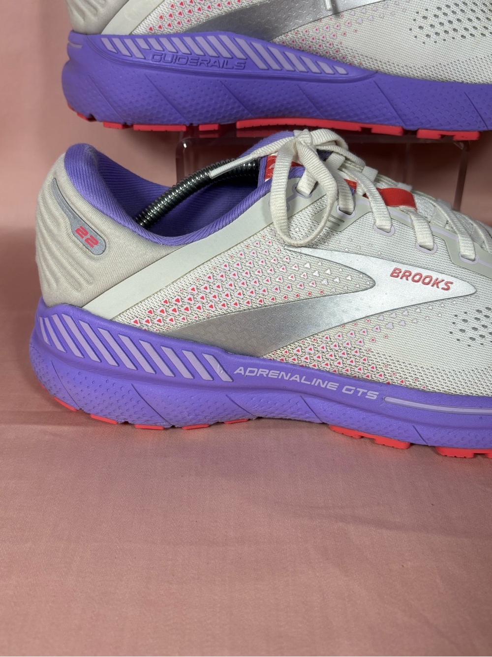 Brooks Adrenaline GTS 22 White/Coral/Purple Women's Running Sneaker Size 12 - Picture 6 of 16